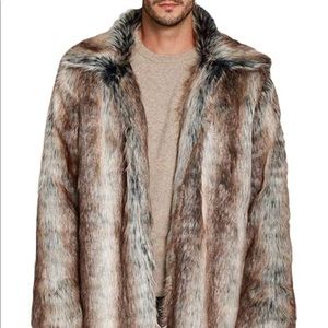 Lafee Men's Luxury Faux Fur Coat Jacket Winter Warm Long Coats Overwear Outwear